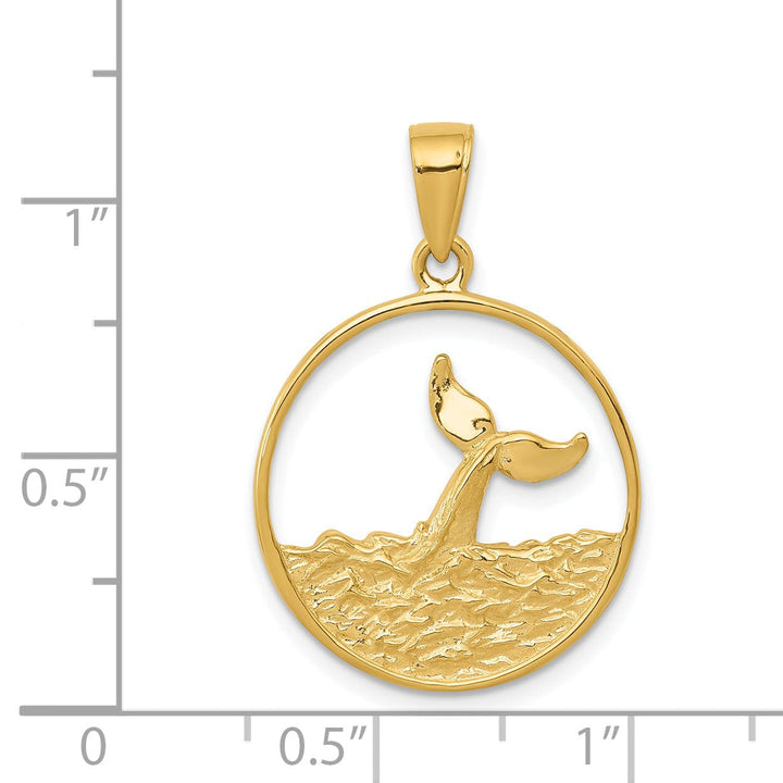 Lovely Rita's Pendants & Charms 14k Yellow Gold Solid Polished Finish Whale Tail in Circle Design with Waves Charm Pendant