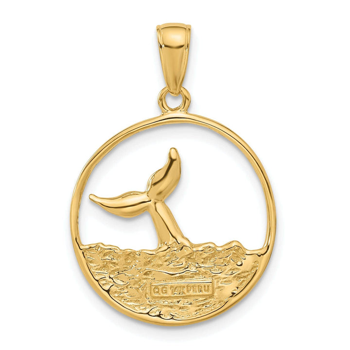 Lovely Rita's Pendants & Charms 14k Yellow Gold Solid Polished Finish Whale Tail in Circle Design with Waves Charm Pendant