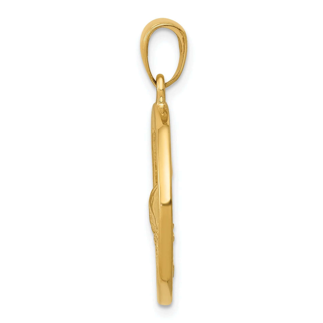 Lovely Rita's Pendants & Charms 14k Yellow Gold Solid Polished Finish Whale Tail in Circle Design with Waves Charm Pendant