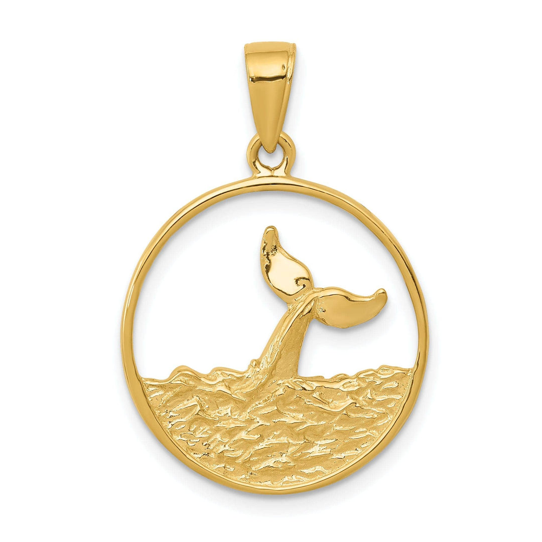 Lovely Rita's Pendants & Charms 14k Yellow Gold Solid Polished Finish Whale Tail in Circle Design with Waves Charm Pendant