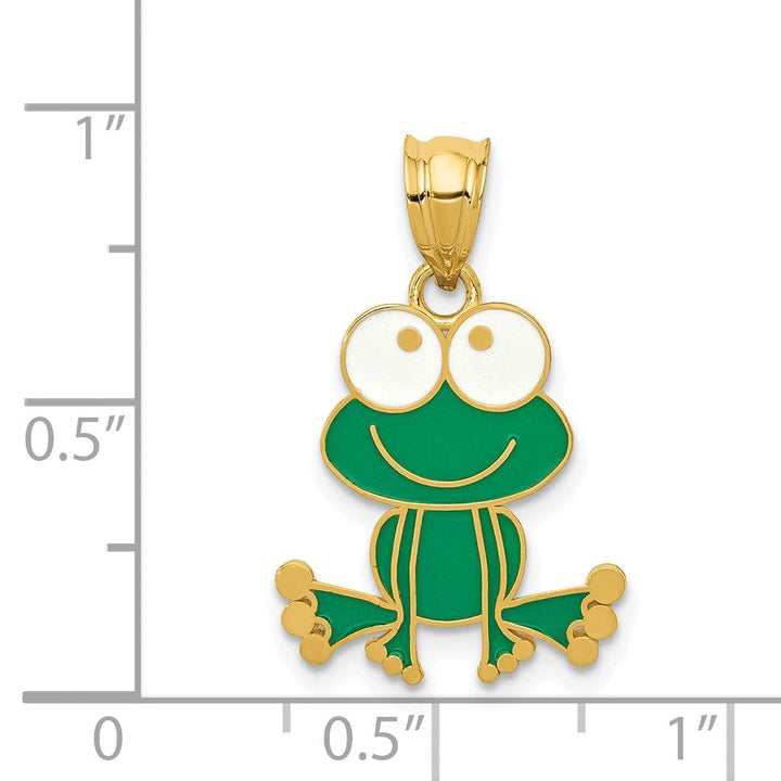 Lovely Rita's Pendants & Charms 14k Yellow Gold Solid Polished Green and White Enameled Finish Frog Charm Pendant