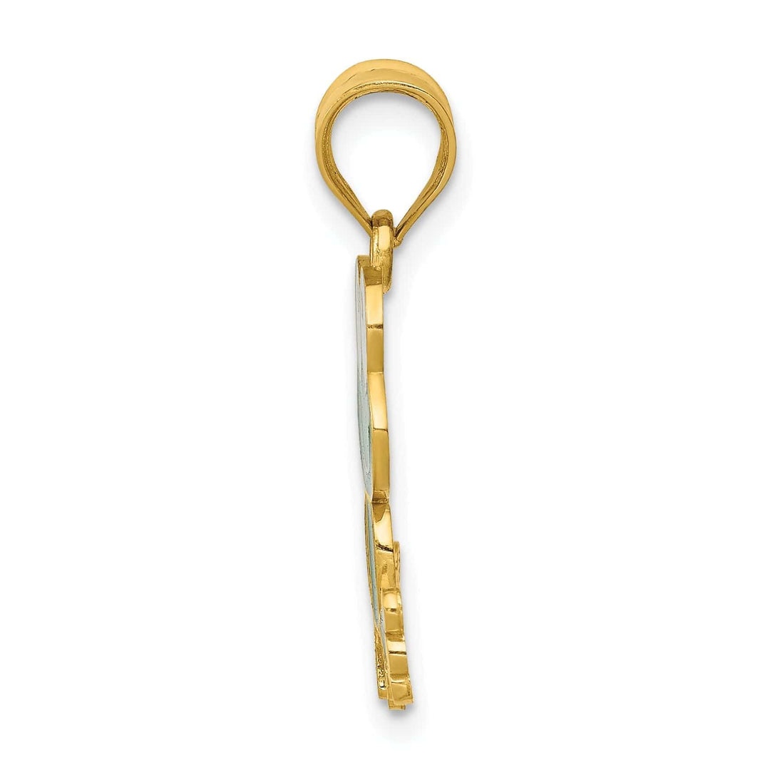 Lovely Rita's Pendants & Charms 14k Yellow Gold Solid Polished Green and White Enameled Finish Frog Charm Pendant