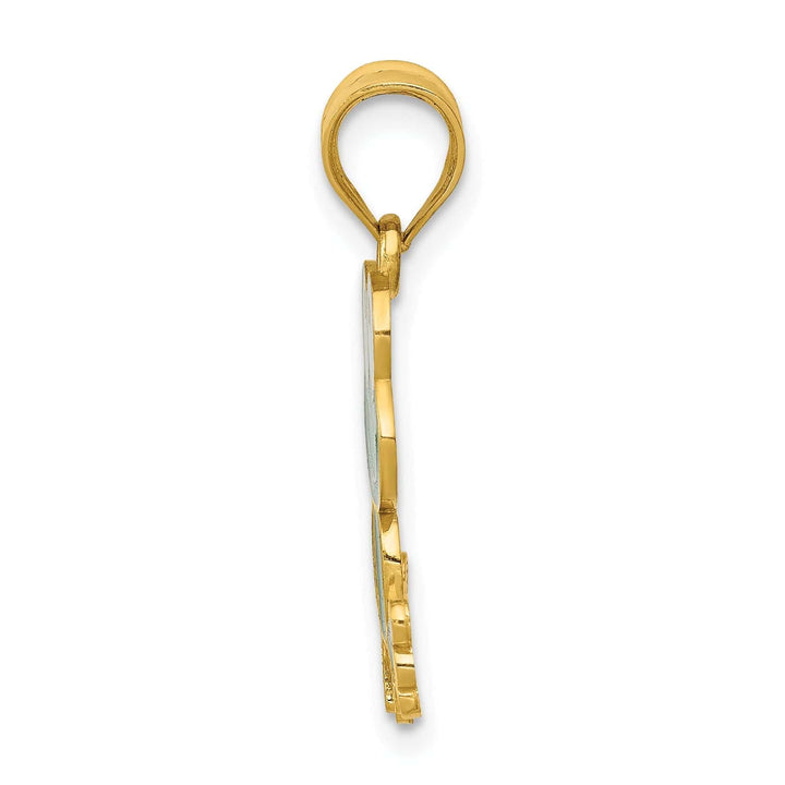 Lovely Rita's Pendants & Charms 14k Yellow Gold Solid Polished Green and White Enameled Finish Frog Charm Pendant