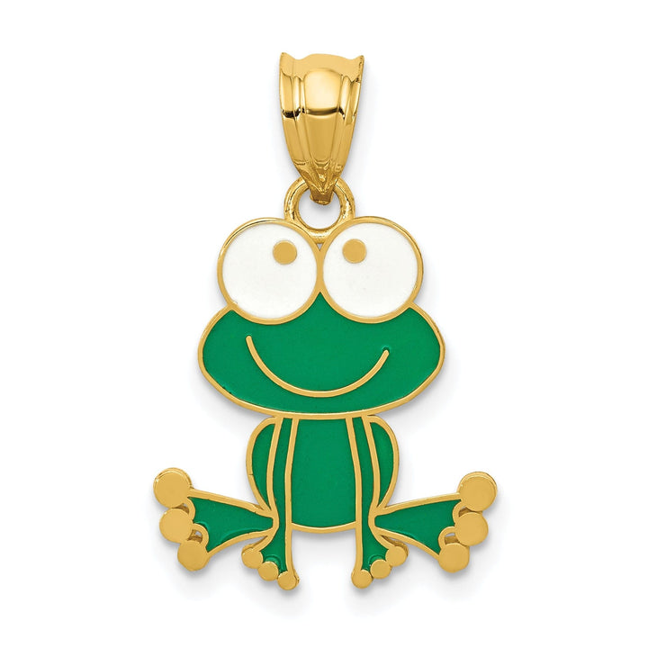 Lovely Rita's Pendants & Charms 14k Yellow Gold Solid Polished Green and White Enameled Finish Frog Charm Pendant