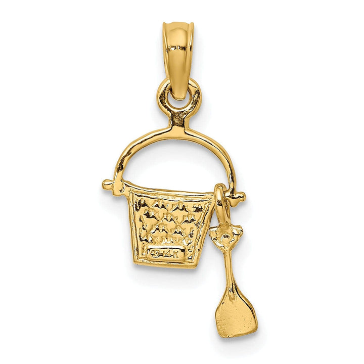 Lovely Rita's Pendants & Charms 14k Yellow Gold Solid Polished Green Color Enameled Finish Moveable 2-Dimensional Beach Pail with Shovel Charm Pendant
