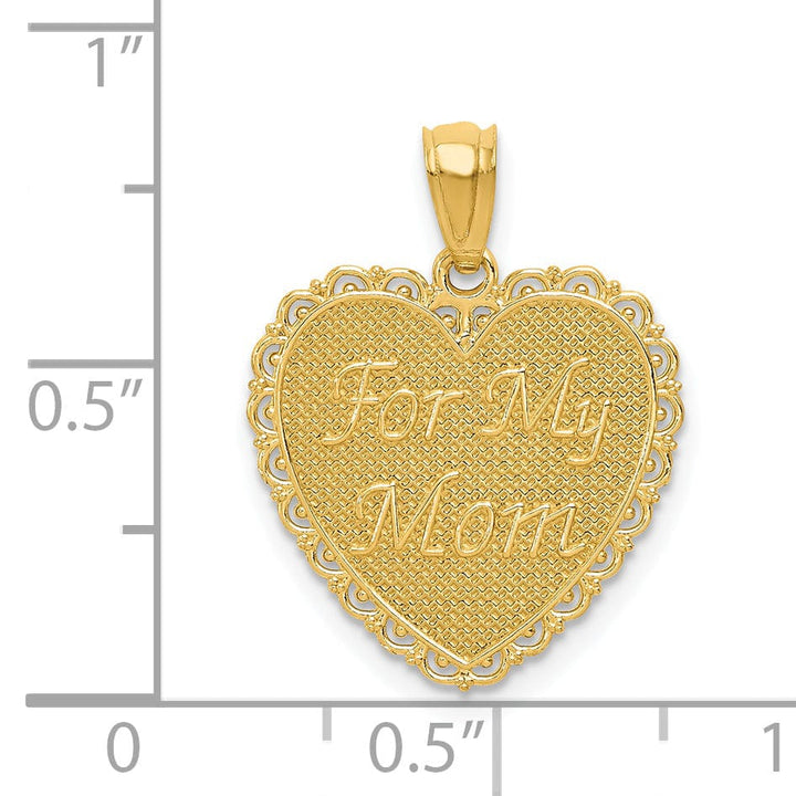 Lovely Rita's Pendants & Charms 14K Yellow Gold Solid Polished Mesh Finish Reversible Heart Design FOR MY MOM/ Thanks For Everything Pendant