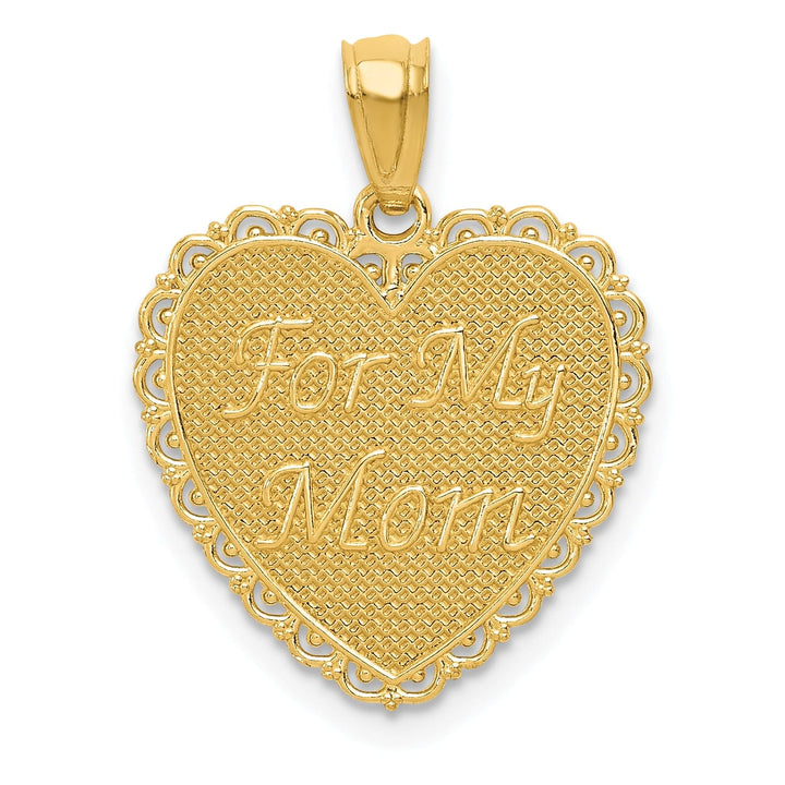 Lovely Rita's Pendants & Charms 14K Yellow Gold Solid Polished Mesh Finish Reversible Heart Design FOR MY MOM/ Thanks For Everything Pendant
