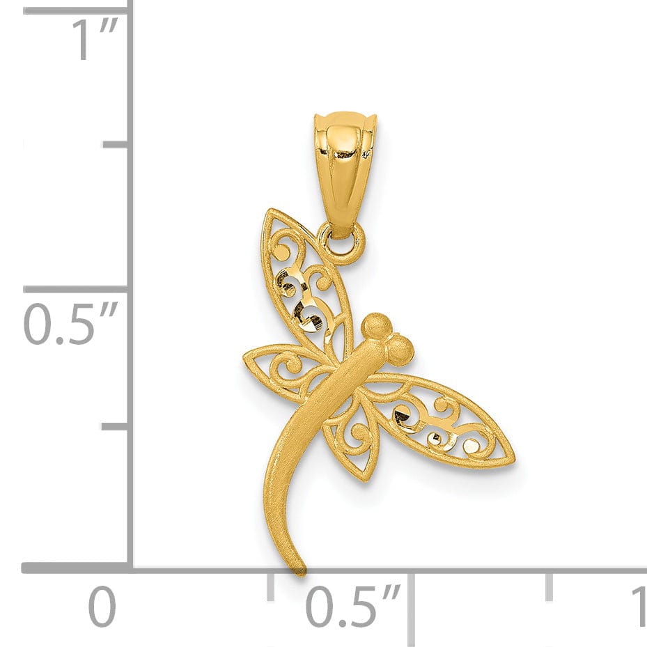 Lovely Rita's Pendants & Charms 14k Yellow Gold Solid Polished Satin Diamond Cut Finish Dragonfly Pendant