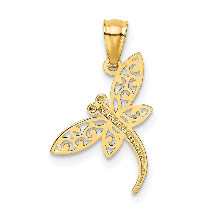 Lovely Rita's Pendants & Charms 14k Yellow Gold Solid Polished Satin Diamond Cut Finish Dragonfly Pendant