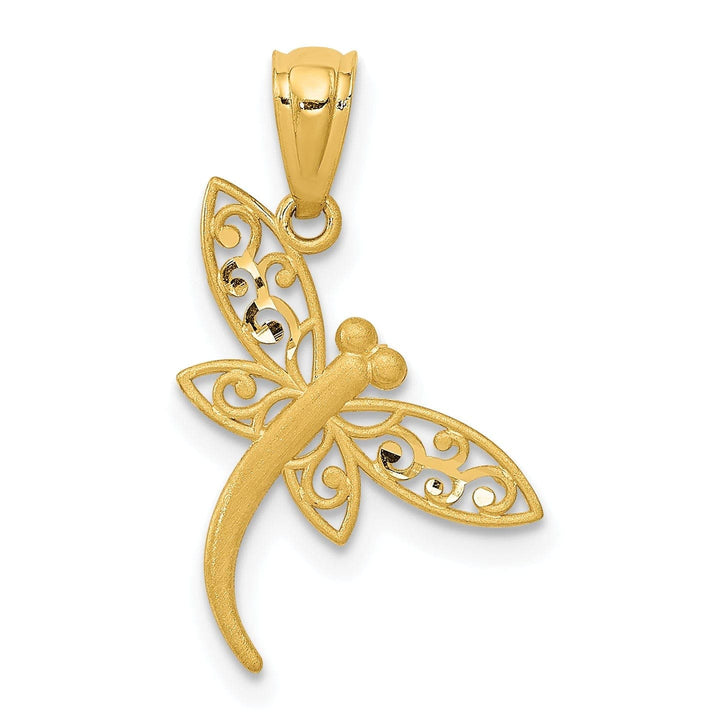 Lovely Rita's Pendants & Charms 14k Yellow Gold Solid Polished Satin Diamond Cut Finish Dragonfly Pendant