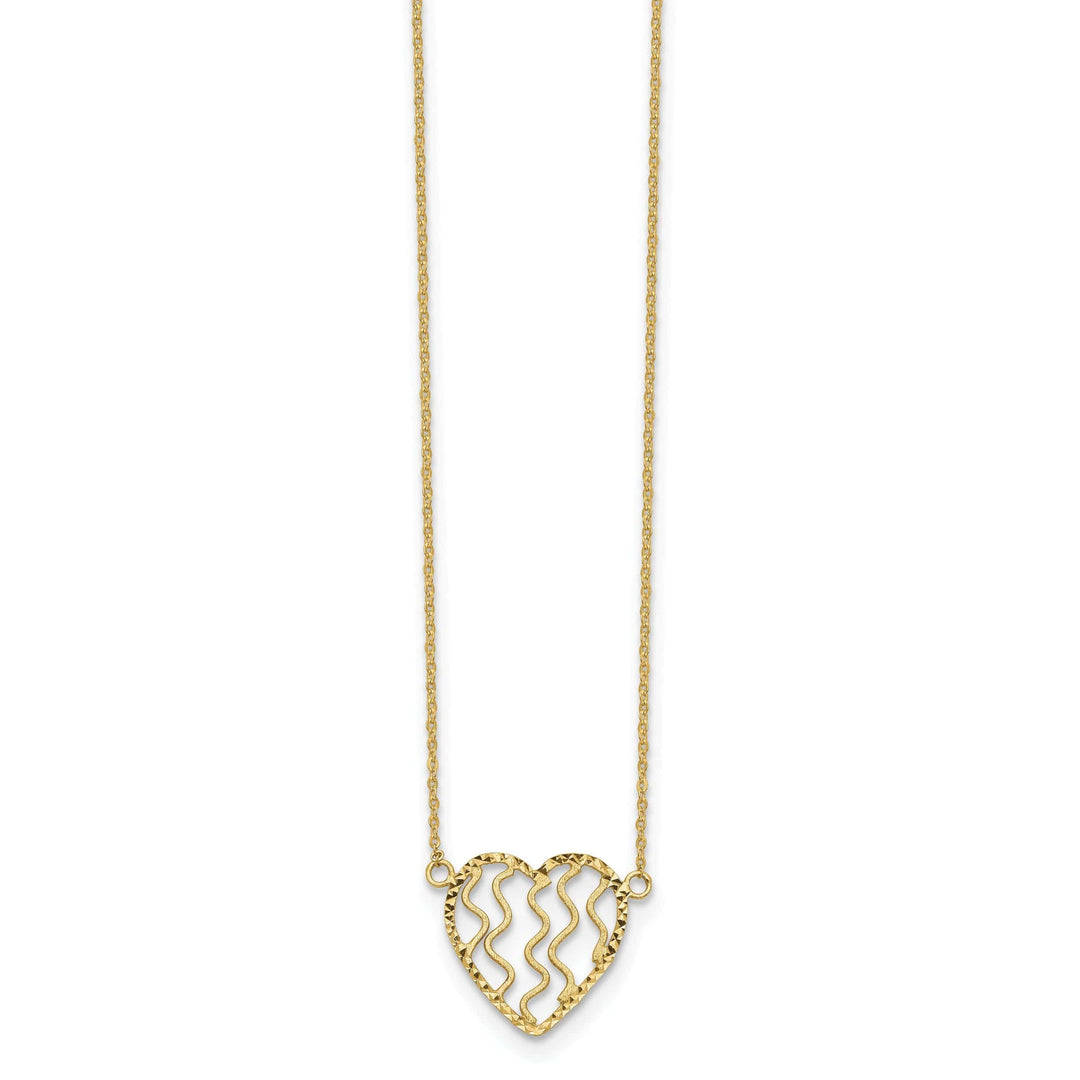 Lovely Rita's Pendants & Charms 14k Yellow Gold Solid Polished, Satin, Diamond Cut Finish Heart in Swirl Design Pendant in a 18-Inch Cable Chain Necklace Set