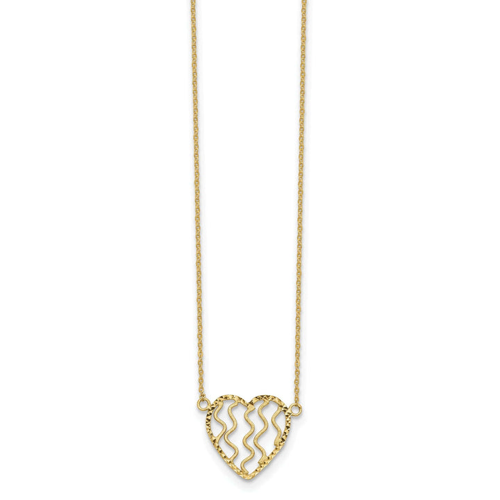 Lovely Rita's Pendants & Charms 14k Yellow Gold Solid Polished, Satin, Diamond Cut Finish Heart in Swirl Design Pendant in a 18-Inch Cable Chain Necklace Set