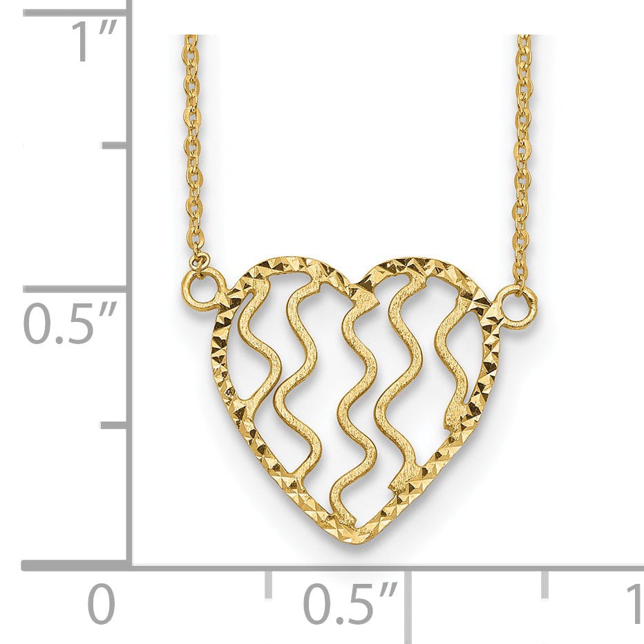 Lovely Rita's Pendants & Charms 14k Yellow Gold Solid Polished, Satin, Diamond Cut Finish Heart in Swirl Design Pendant in a 18-Inch Cable Chain Necklace Set