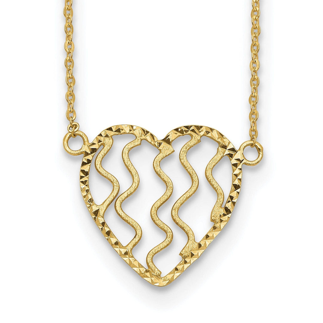 Lovely Rita's Pendants & Charms 14k Yellow Gold Solid Polished, Satin, Diamond Cut Finish Heart in Swirl Design Pendant in a 18-Inch Cable Chain Necklace Set