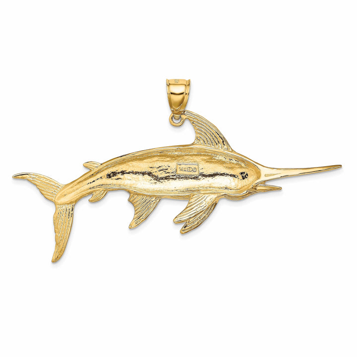 Lovely Rita's Pendants & Charms 14K Yellow Gold Solid Polished Satin Finish 2-Dimensional Swordfish Charm Pendant