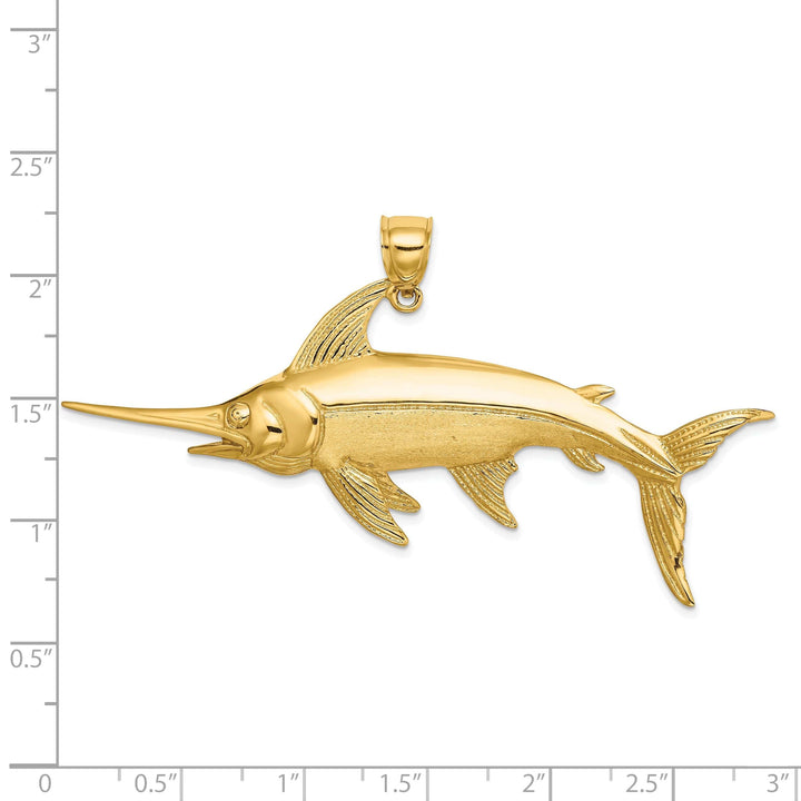 Lovely Rita's Pendants & Charms 14K Yellow Gold Solid Polished Satin Finish 2-Dimensional Swordfish Charm Pendant