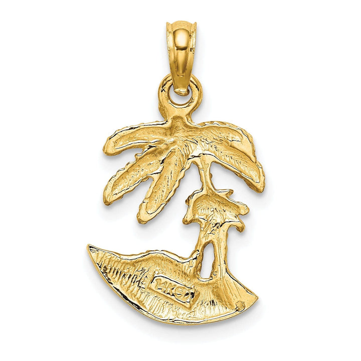 Lovely Rita's Pendants & Charms 14K Yellow Gold Solid Polished Texture Finish Concave Shape 2-Dimensional Palm Trees On Island Charm Pendant