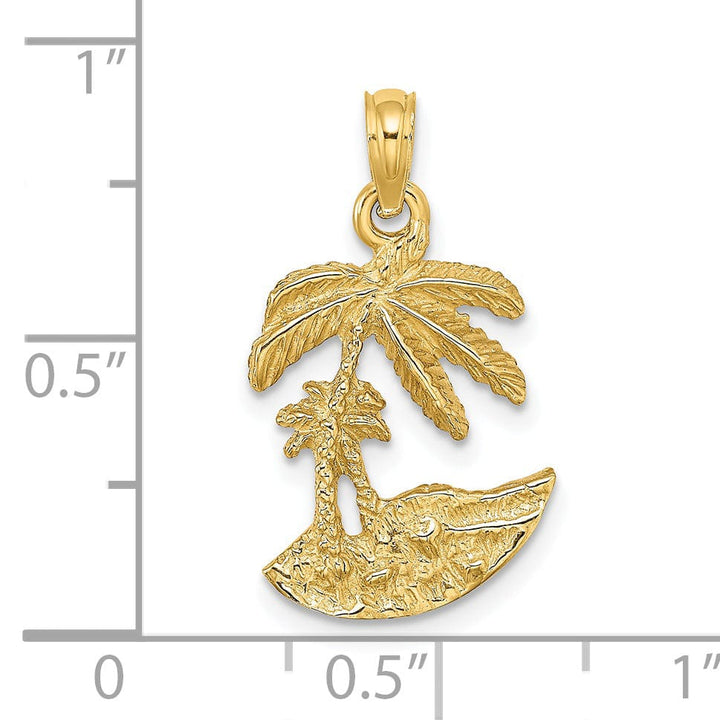 Lovely Rita's Pendants & Charms 14K Yellow Gold Solid Polished Texture Finish Concave Shape 2-Dimensional Palm Trees On Island Charm Pendant