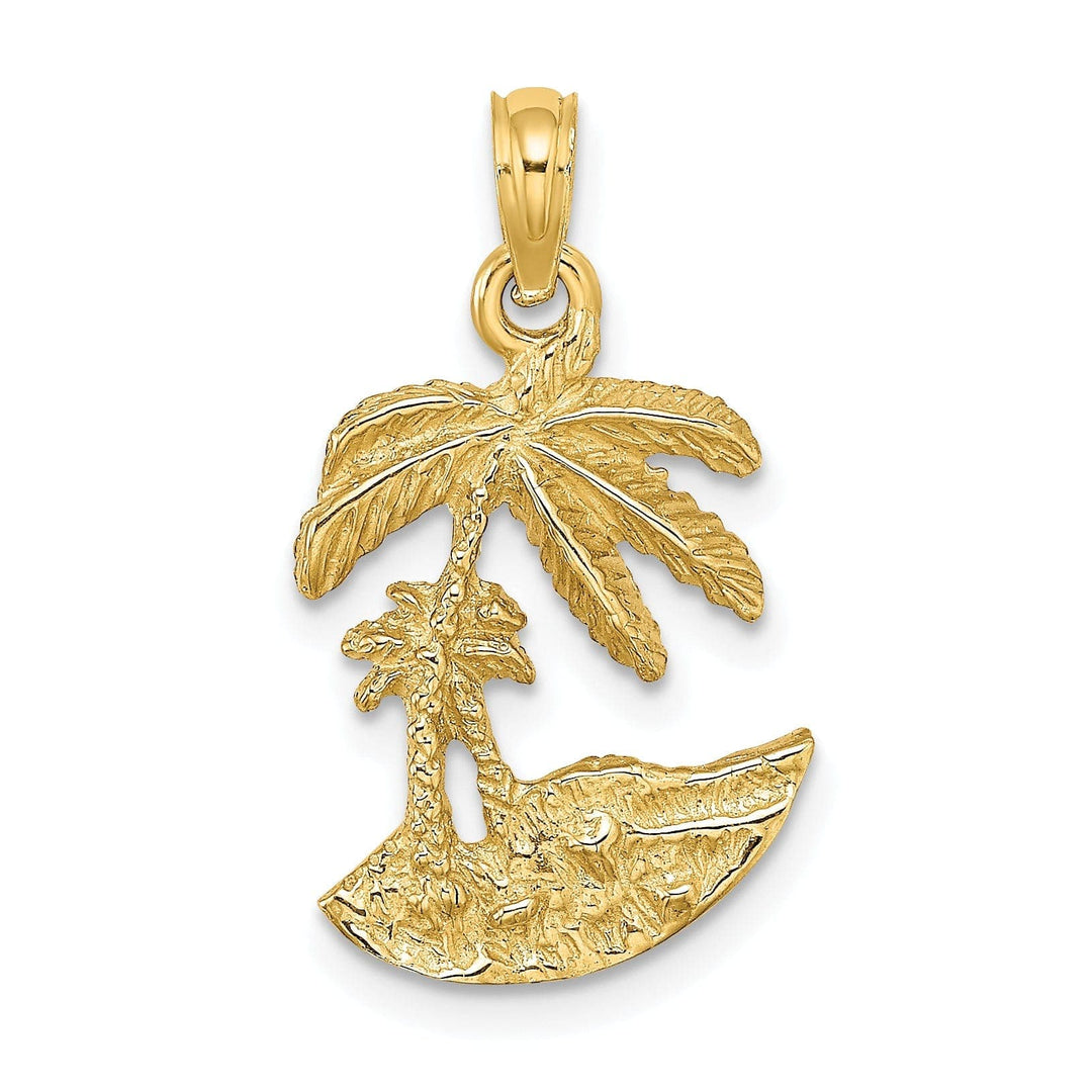 Lovely Rita's Pendants & Charms 14K Yellow Gold Solid Polished Texture Finish Concave Shape 2-Dimensional Palm Trees On Island Charm Pendant