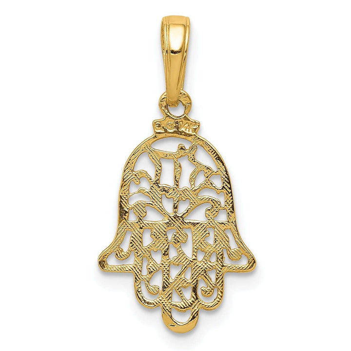 Lovely Rita's Pendants & Charms 14k Yellow Gold Solid Polished Texture Finish Filigree Chamseh Pendant