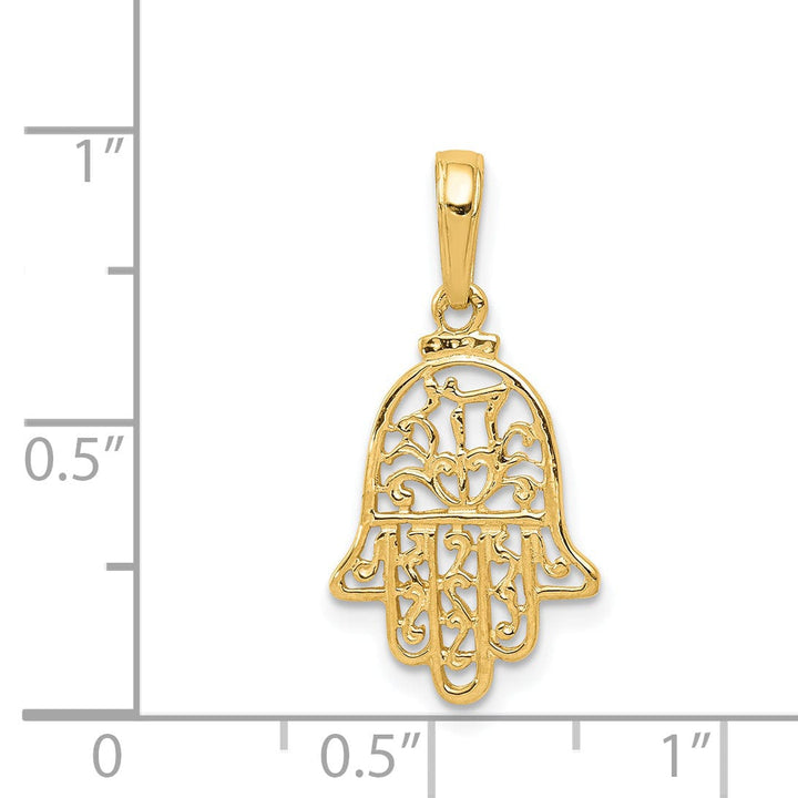 Lovely Rita's Pendants & Charms 14k Yellow Gold Solid Polished Texture Finish Filigree Chamseh Pendant