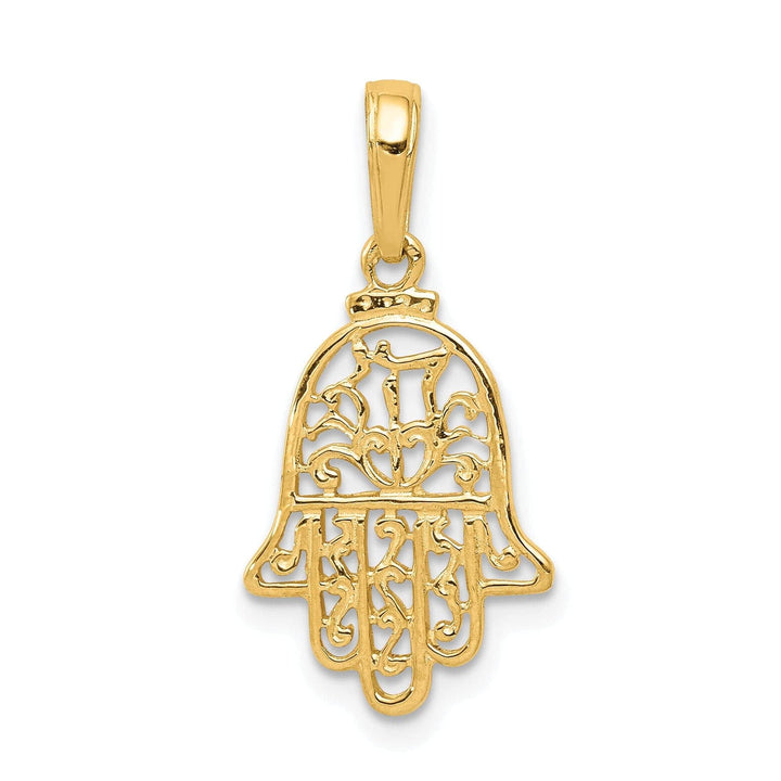 Lovely Rita's Pendants & Charms 14k Yellow Gold Solid Polished Texture Finish Filigree Chamseh Pendant