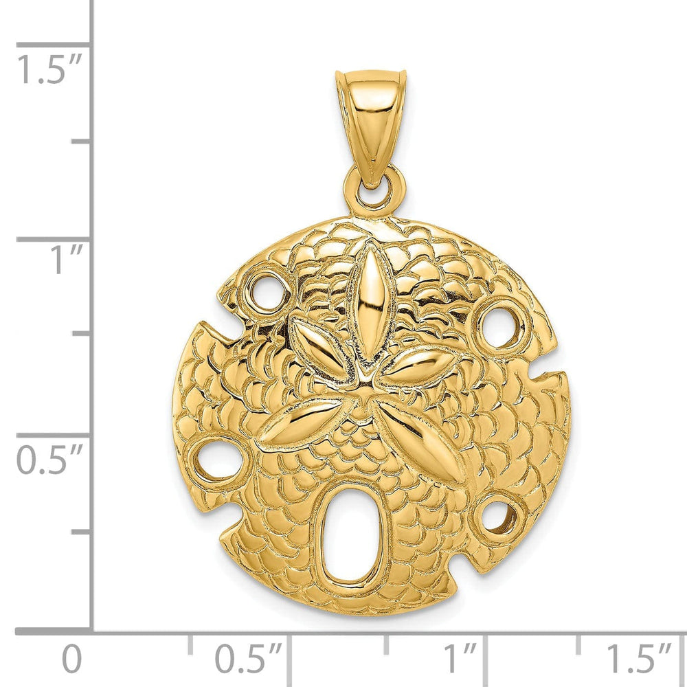 Lovely Rita's Pendants & Charms 14K Yellow Gold Solid Polished Texture Finish Large Size Sea Sand Dollar Charm Pendant