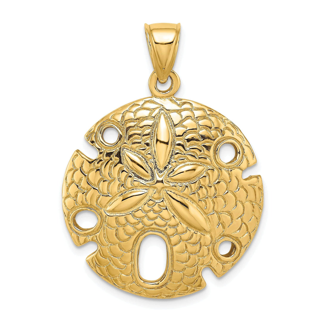 Lovely Rita's Pendants & Charms 14K Yellow Gold Solid Polished Texture Finish Large Size Sea Sand Dollar Charm Pendant