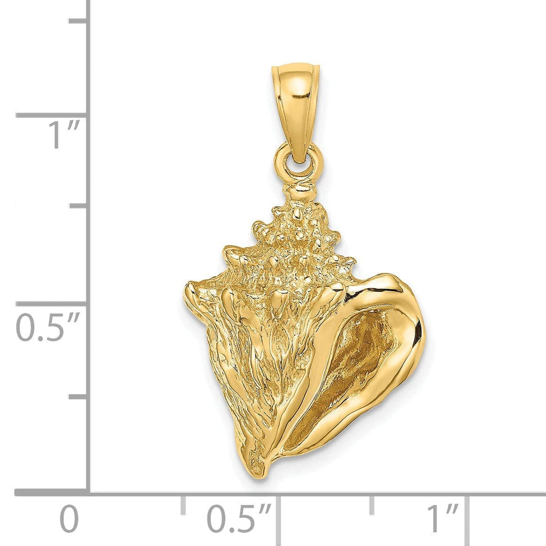 Lovely Rita's Pendants & Charms 14K Yellow Gold Solid Polished Texture Finish Open Back Conch Shell Charm Pendant