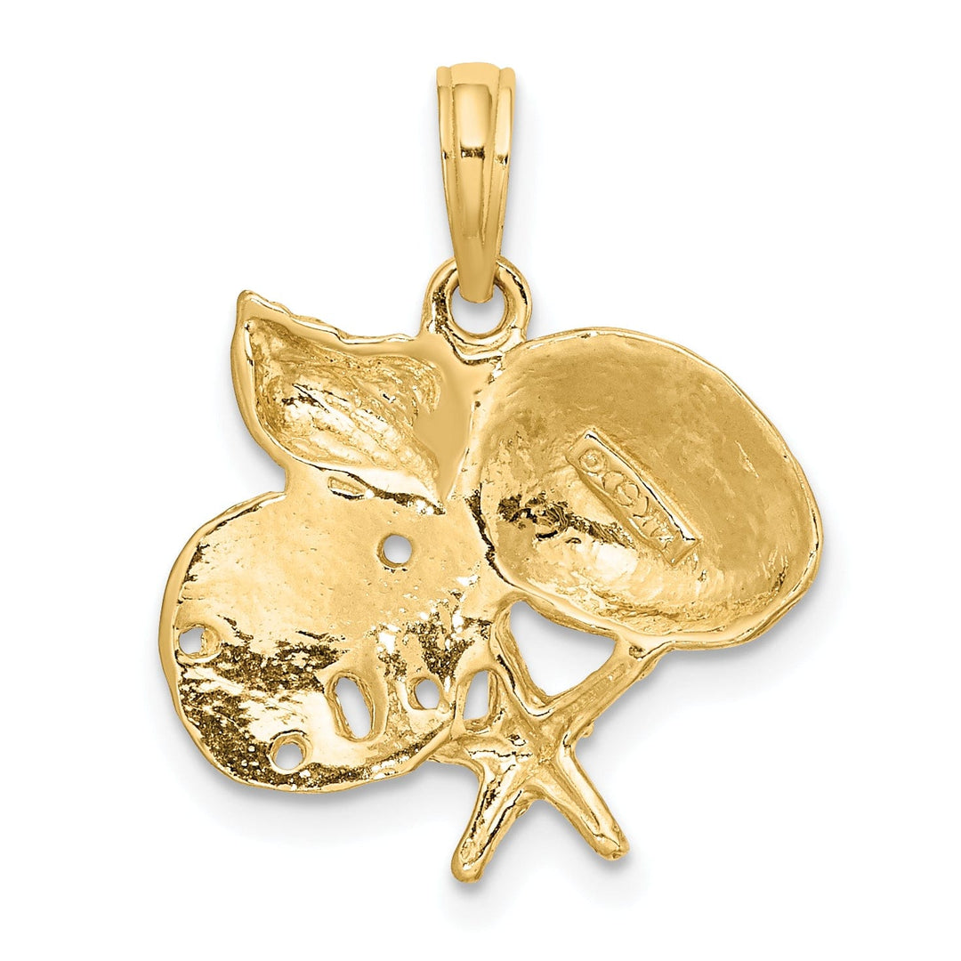 Lovely Rita's Pendants & Charms 14K Yellow Gold Solid Polished Texture Finish Shell, Starfish and Sand Dollar Cluster Design Charm Pendant