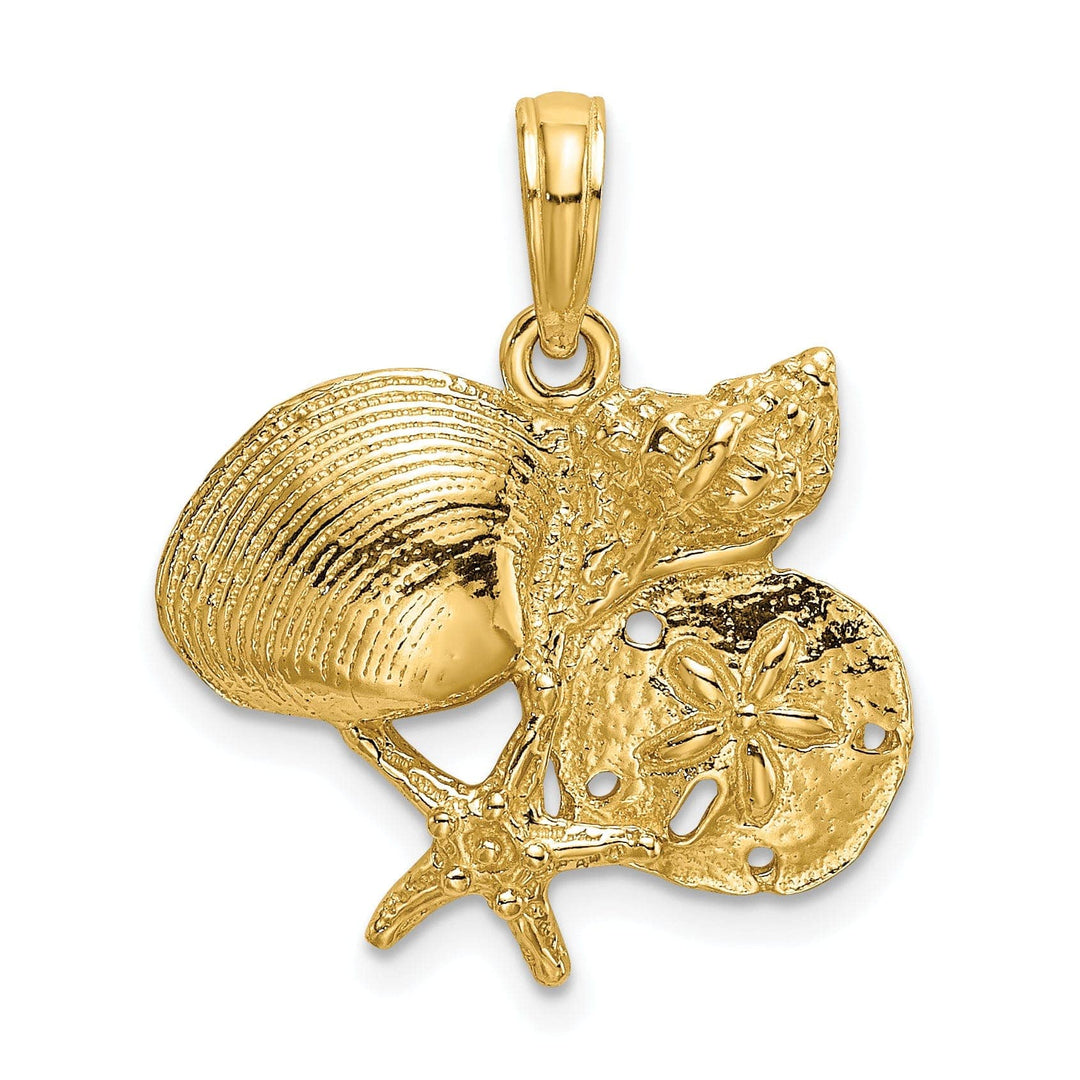 Lovely Rita's Pendants & Charms 14K Yellow Gold Solid Polished Texture Finish Shell, Starfish and Sand Dollar Cluster Design Charm Pendant