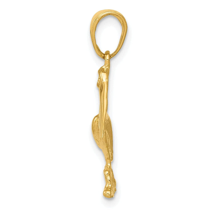 Lovely Rita's Pendants & Charms 14k Yellow Gold Solid Polished Texture Finish Standing Pelican Charm Pendant