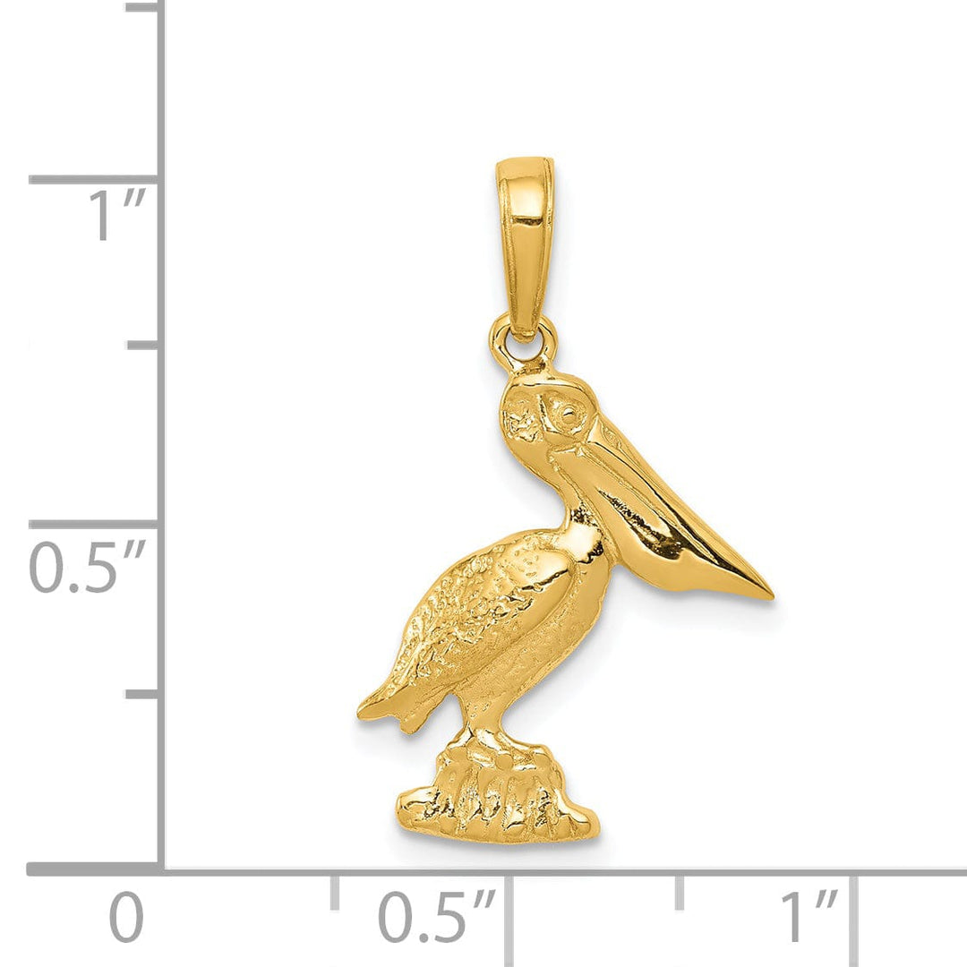 Lovely Rita's Pendants & Charms 14k Yellow Gold Solid Polished Texture Finish Standing Pelican Charm Pendant