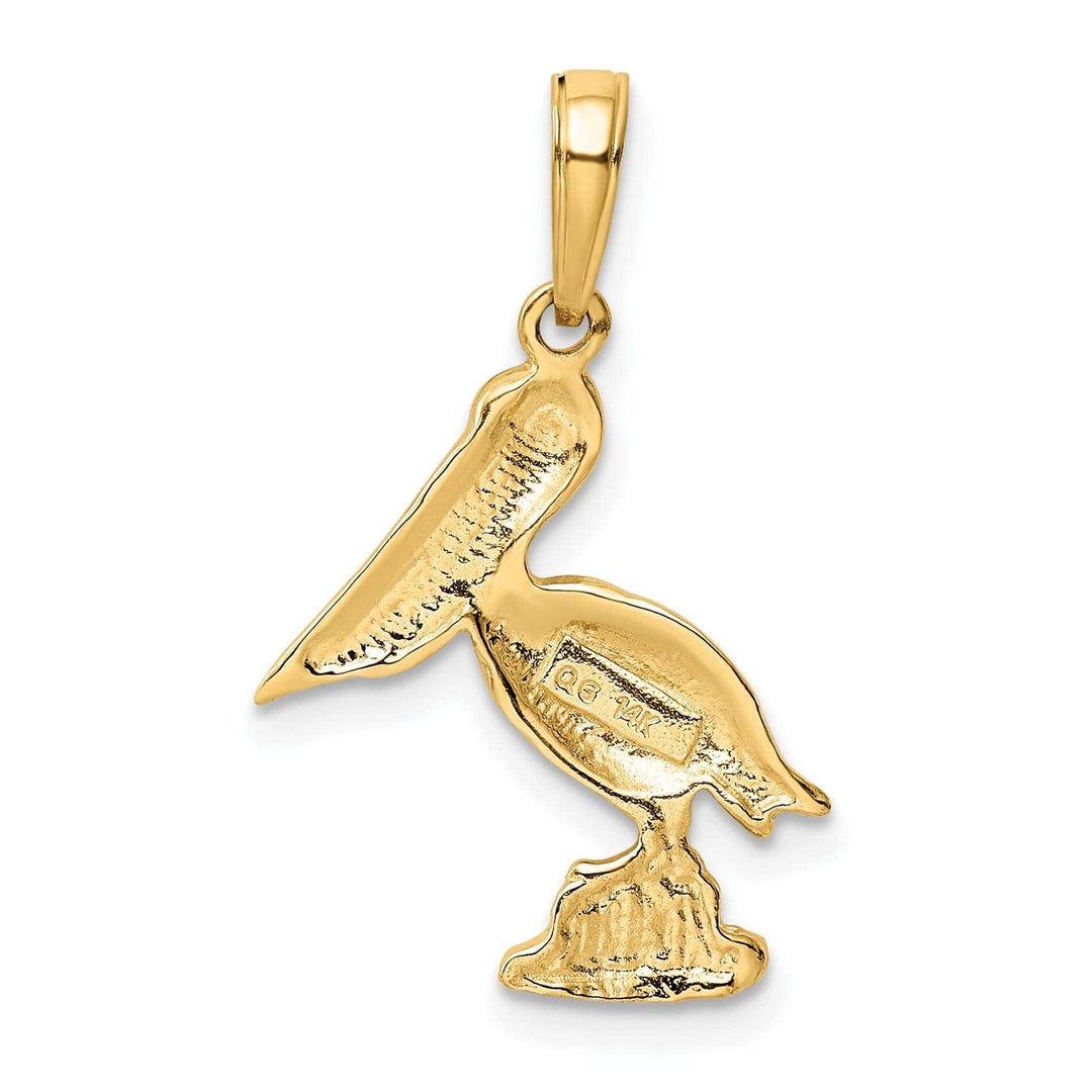 Lovely Rita's Pendants & Charms 14k Yellow Gold Solid Polished Texture Finish Standing Pelican Charm Pendant