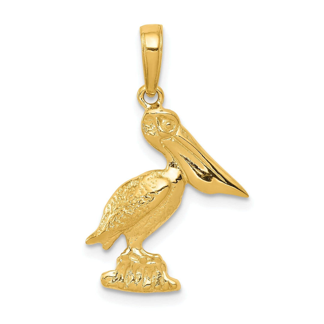 Lovely Rita's Pendants & Charms 14k Yellow Gold Solid Polished Texture Finish Standing Pelican Charm Pendant