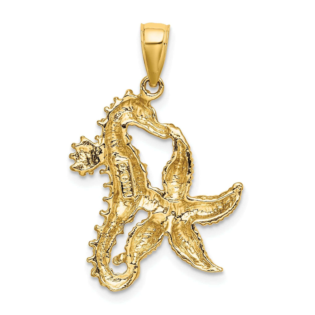 Lovely Rita's Pendants & Charms 14K Yellow Gold Solid Polished Texture Finish Starfish and Seahorse Design Charm Pendant