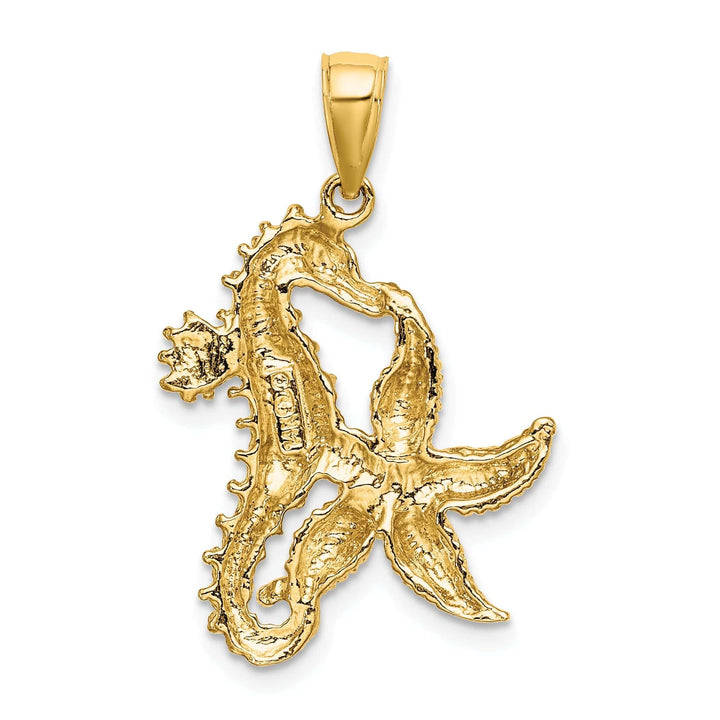 Lovely Rita's Pendants & Charms 14K Yellow Gold Solid Polished Texture Finish Starfish and Seahorse Design Charm Pendant