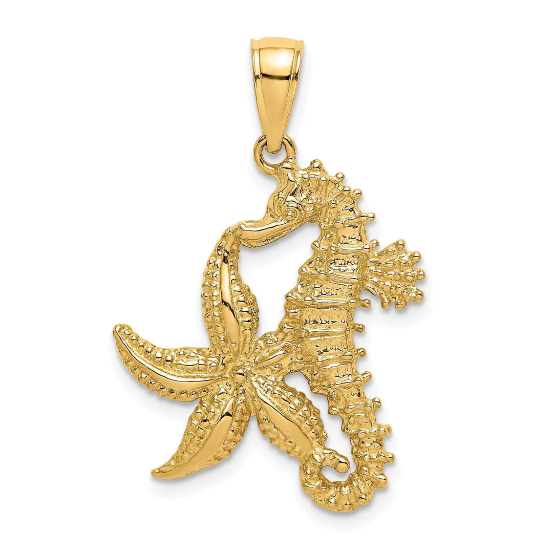 Lovely Rita's Pendants & Charms 14K Yellow Gold Solid Polished Texture Finish Starfish and Seahorse Design Charm Pendant