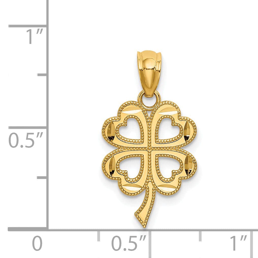 Lovely Rita's Pendants & Charms 14k Yellow Gold Solid Polished Textured Diamond Cut Finish 4-Leaf Clover Design Charm Pendant