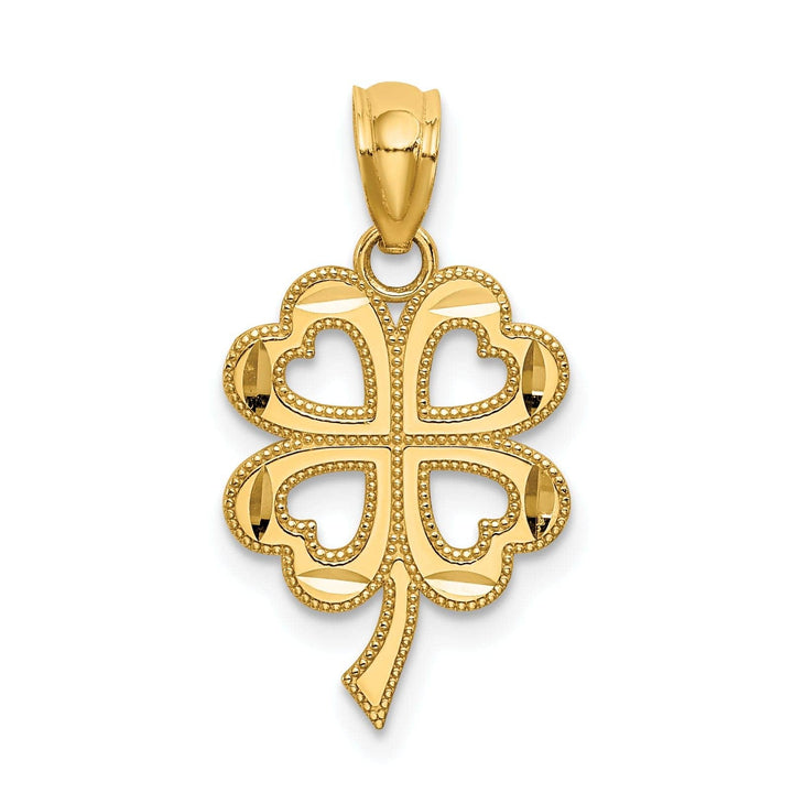 Lovely Rita's Pendants & Charms 14k Yellow Gold Solid Polished Textured Diamond Cut Finish 4-Leaf Clover Design Charm Pendant