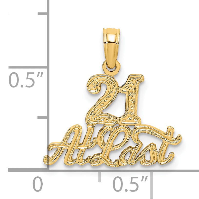 Lovely Rita's Pendants & Charms 14K Yellow Gold Solid Polished Textured Finish 21 AT LAST Charm Pendant