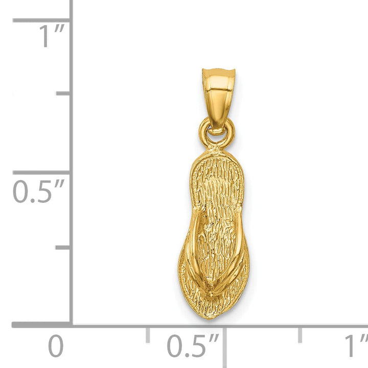 Lovely Rita's Pendants & Charms 14k Yellow Gold Solid Polished Textured Finish 3-Dimensional Single Flip Flop Sandle Charm Pendant