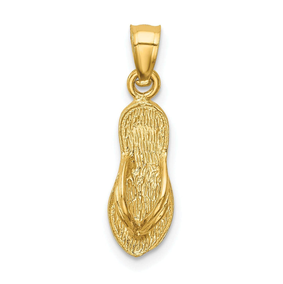 Lovely Rita's Pendants & Charms 14k Yellow Gold Solid Polished Textured Finish 3-Dimensional Single Flip Flop Sandle Charm Pendant