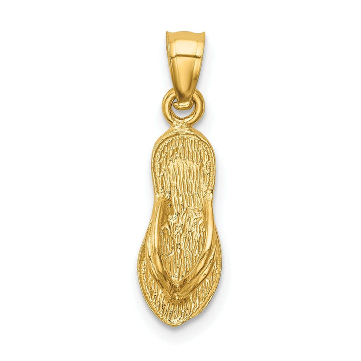 Lovely Rita's Pendants & Charms 14k Yellow Gold Solid Polished Textured Finish 3-Dimensional Single Flip Flop Sandle Charm Pendant
