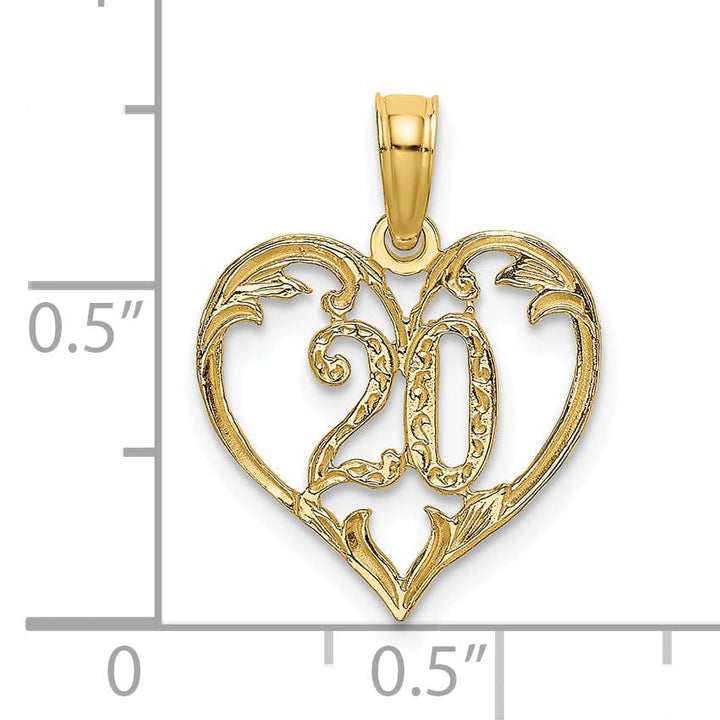 Lovely Rita's Pendants & Charms 14K Yellow Gold Solid Polished Textured Finish Age 20 In Heart Shape Design Charm Pendant