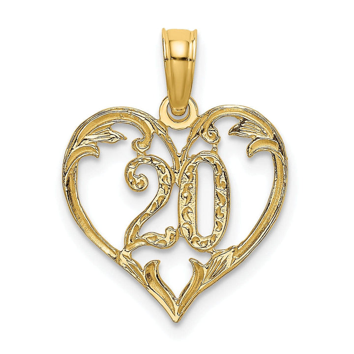 Lovely Rita's Pendants & Charms 14K Yellow Gold Solid Polished Textured Finish Age 20 In Heart Shape Design Charm Pendant