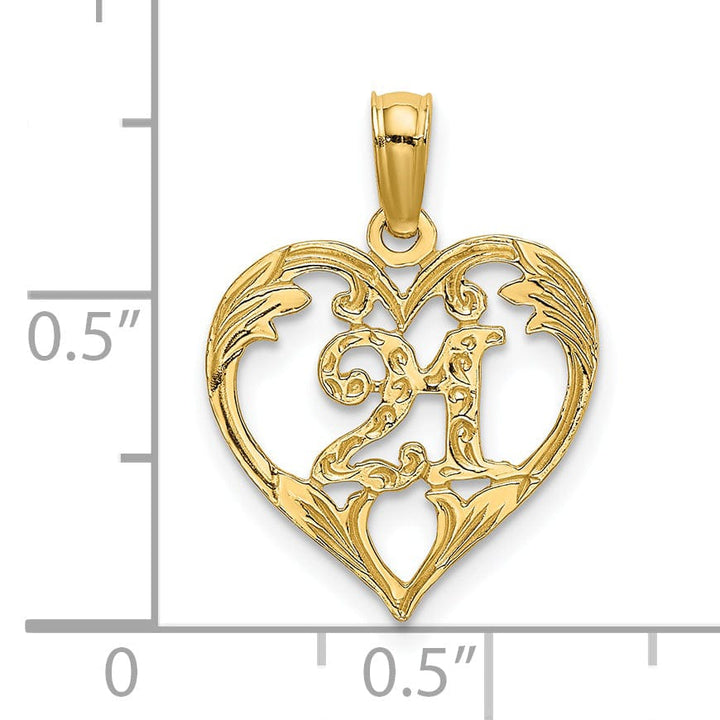 Lovely Rita's Pendants & Charms 14K Yellow Gold Solid Polished Textured Finish Age 21 In Heart Shape Design Charm Pendant