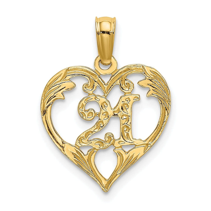 Lovely Rita's Pendants & Charms 14K Yellow Gold Solid Polished Textured Finish Age 21 In Heart Shape Design Charm Pendant