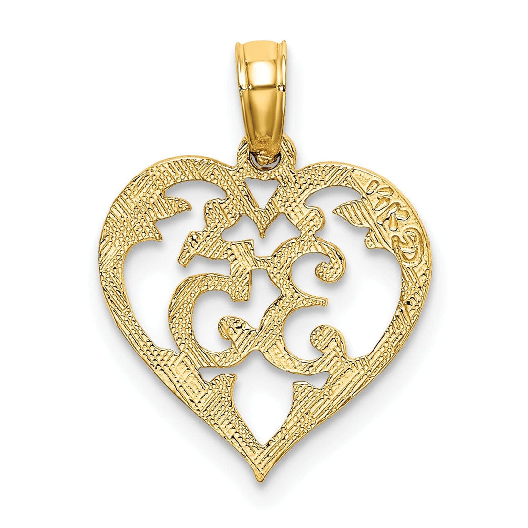 Lovely Rita's Pendants & Charms 14K Yellow Gold Solid Polished Textured Finish Age 35 In Heart Shape Design Charm Pendant
