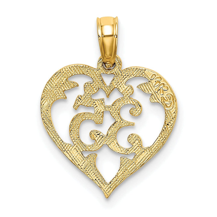 Lovely Rita's Pendants & Charms 14K Yellow Gold Solid Polished Textured Finish Age 35 In Heart Shape Design Charm Pendant